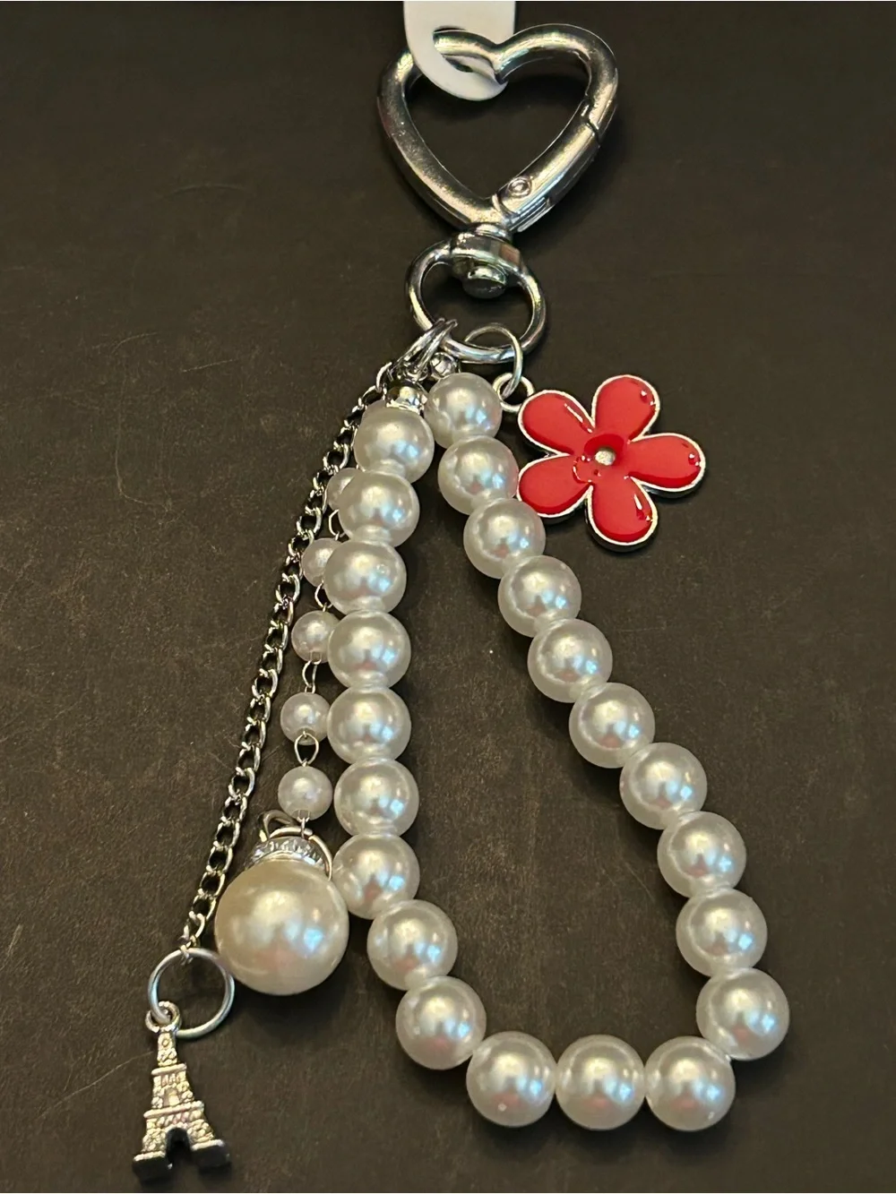 Silver or Gold w/Colored Enamel Flower Faux Pearl Wristlet Keychain Bag Charm